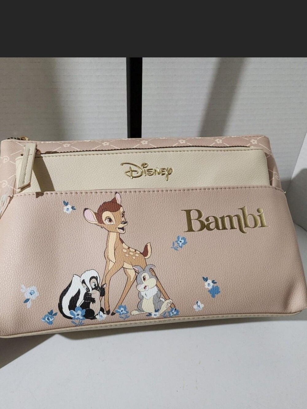 Disney Bambi Cream and Blush Cosmetic Pouch 2pc Set NWT